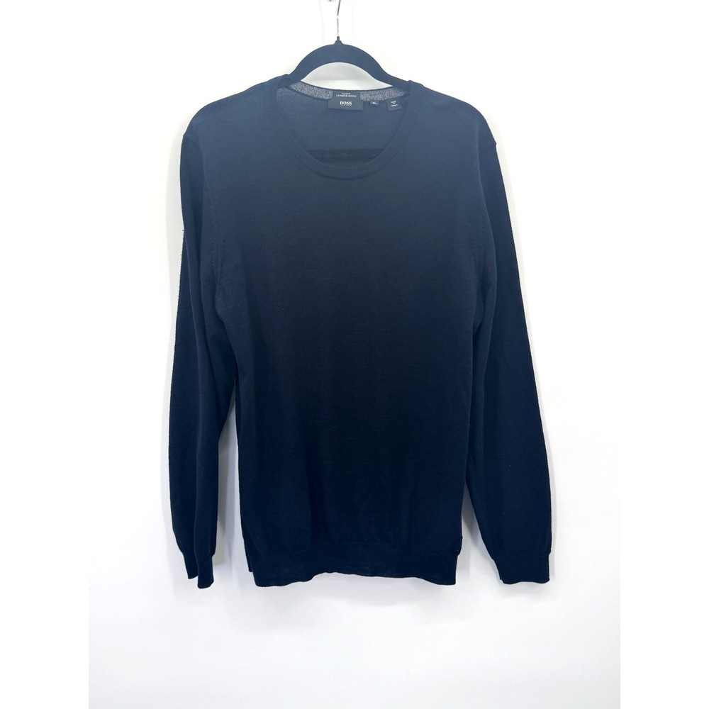 VTG Boss Navy Blue Slim Fit Extra Fine Merino Wool Crew Neck Sweater XL Pullover